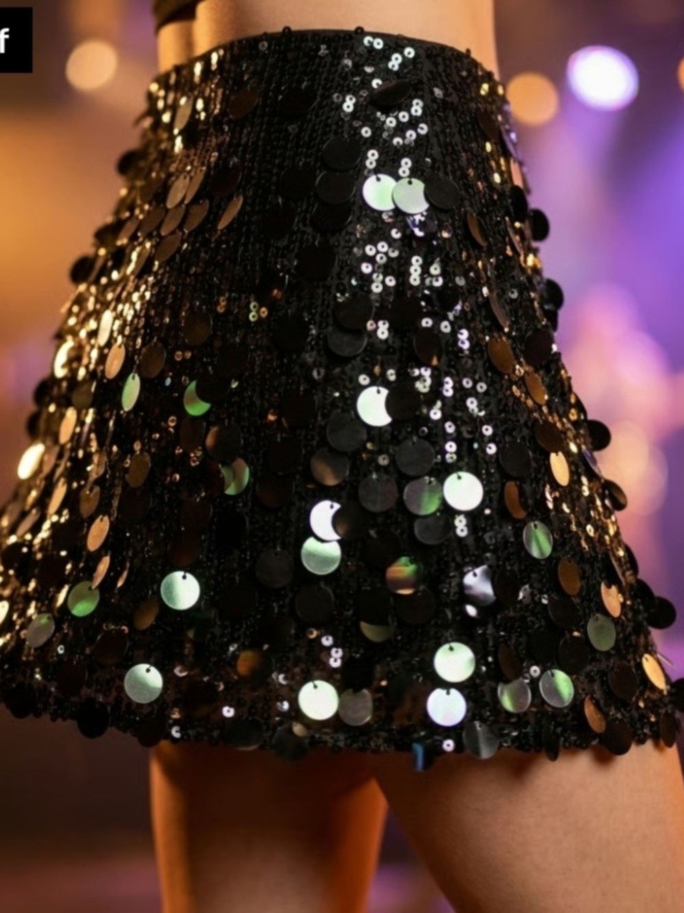 SHEIN Black Sequin Disc Mini Skirt